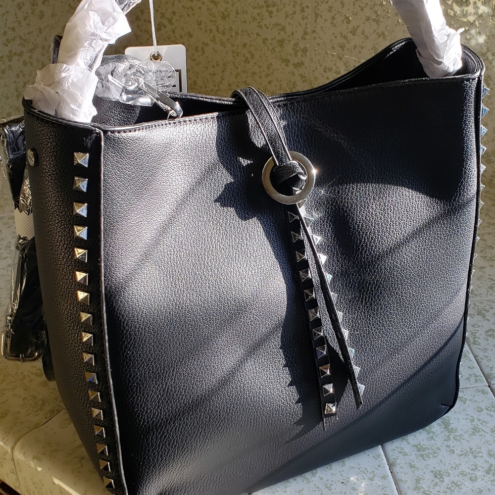 Black Silver accent tote with strap